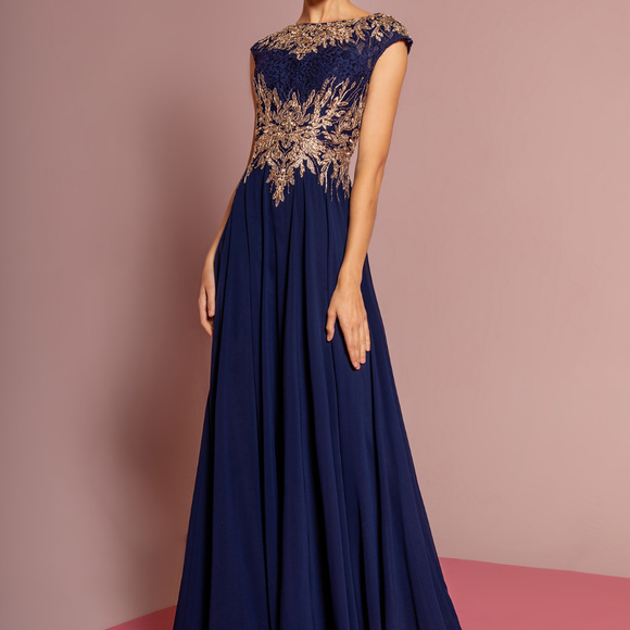 Embroidery  Bodice and Chiffon Long Gown Size S Style 8144
